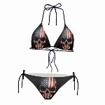 Howilath Damen Bikini Dreieck Gepolstert Halfter Badeanzug für Strand Meer Schwimmen Nationalflagge Gepard Galaxy, USA-Flagge Totenkopf, S