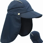 Huakunda Hut mit Nackenschutz Abnehmbarer Mehrzweck Sommer Sonnenhut Sonnenschutz Atmungsaktiv Schnell Trocknen UV-Schutz(Marineblau,L)