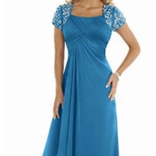 HUINI Abendkleid Chiffon Lang Brautmutterkleid Empire Ballkleid Festkleid mit Ärmel Hochzeitskleid Partykleid Blau 40