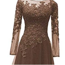 HUINI Abendkleider Spitze Ballkleider Lang A-Linie Brautjungfernkleider Brautkleid Vintage Festkleid Langarm Braun 44