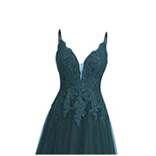 HUINI Ballkleid Damen Lang Elegant Abendkleid Hochzeit Brautjungfernkleid Cocktailkleider Tüll Glitzer Promkleider V-Ausschnitt Pfau 44