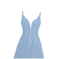 HUINI Ballkleid Damen Lang Elegant Abendkleid Hochzeit Brautjungfernkleid Cocktailkleider Tüll Glitzer Promkleider V-Ausschnitt Hellblau 40