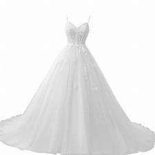 HUINI Damen Brautkleider Spitzen A-Linie Hochzeitskleid Prinzessin Brautmode Vintage Spaghettiträger Standesamtkleid Weiß 38