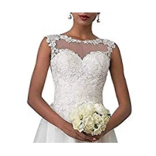 HUINI Hochzeitskleider Kurz A-Linie Damen Brautmode Vintage Groß Größen Brautkleider Umstand Spitzenkleider Ärmellos Weiß 42