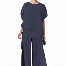 HUINI Mutter der Braut Kleid Chiffon Hosenanzug Hochzeit Gast Kleider für Damen Formell Abendkleid Set Navy 44