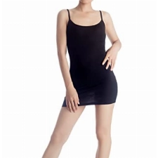 iB-iP Damen Mini Baumwolle Bodycon Spaghettiträger Kurzes Figurbetontes Unterkleid, Größe: 42, Schwarz