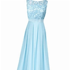 iEFiEL Damen Kleid Festliche Kleider Brautjungfer Hochzeit Cocktailkleid Chiffon Faltenrock Elegant Langes Abendkleid Partykleid Himmelblau 38