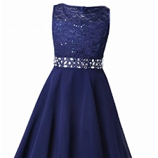 iEFiEL Sweet Prinzessin Lace Blumenmädchenkleider für Hochzeits Mädchen Festliches Kleid Brautjungfernkleid Festzug Partykleid A Marineblau 140