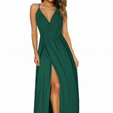 II ININ Sommerkleid Damen Lang Maxikleid Sommer Geteilter Kleid Grün Hochzeit Spaghettiträger Freizeitkleid