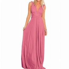 IMEKIS Damen Elegant Abendkleid Multiway V-Ausschnitt Schulterfrei Partykleid Ärmellos Neckholder Maxikleid Rückenfrei Sommerkleid Festlich Cocktailkleid Brautjungfer Hochzeit Ballkleid Altrosa M