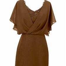 Jaeden Abendkleider Kurz Hochzeit Mutter der Braut Kleid Ballkleider Chiffon V-Ausschnitt Braun EUR48