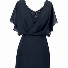 Jaeden Abendkleider Kurz Hochzeit Mutter der Braut Kleid Ballkleider Chiffon V-Ausschnitt Marineblau EUR46