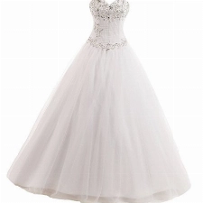 Jaeden Brautkleid Damen Hochzeitskleider Lang Prinzessin Brautmode Tüll Herzausschnitt Weiß EUR36