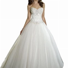 Jaeden Prinzessin Brautkleider Hochzeitskleider Lang Damen Tüll Spitze Herzausschnitt Weiß EUR36