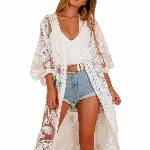 JDiction Damen Badeanzug Cover Up Badeanzug Kimono Langes Strandkleid Blumenspitze Bikini Schwimmbekleidung