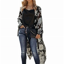 JDiction Damen Badeanzug Cover Up Sommer Bohemian Badeanzug Kimono Langes Strandkleid Blumenspitze Bikini Schwimmbekleidung