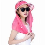 JIAHG Damen Sommer Sonnenhut Anti-UV Hut, Frauen Strandhut Sommerhut, doppelfunktionale Hüte Kappe mit abnehmbarer Nackenschutz, Einheitsgröße, Rot