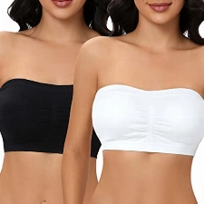 Jiuday Trägerloser BH Damen Bandeau BH ohne Träger Gepolsterter BH Nahtloser BH Tube Top Bralette (Schwarz+Weiß,L)