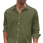 JMIERR Hemden Herren Casual Leinenhemd Langarm Sommerhem Regular Fit Freizeithemd Button Down Grün M