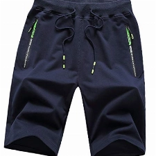 JustSun Kurze Hosen Herren Shorts Sommer Kurze Jogginghose Baumwolle Sweat Sport Shorts mit Reißverschluss Blau L