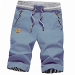 JustSun Kurze Hosen Herren Shorts Sommer Shorts Chino Baumwolle mit Tunnelzug Denim Blau L