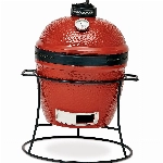 Kamado Joe - Joe Jr. 13,5 Zoll tragbarer Holzkohlegrill in Rot mit gusseisernem Ständer, Hitzeabweiser und Aschenbecher