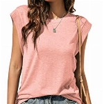 Kapoohott Tshirt Damen Sommer Elegant Ärmellos T Shirt Damen Kurzarm Oberteile Rundhals Basic Tops Bluse XL&Rosa