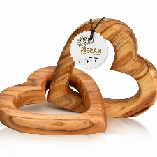 KASSIS Olivenholz-Herzen für Brautpaar, zum Valentinstag, Jubiläum, Hochzeitstag, Geburtstag - verbundene Holz-Herzen - Hochzeitsgeschenk - (7,50 cm)