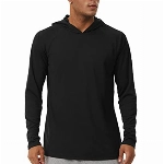 KEFITEVD Outdoorshirt Herren mit Kapuze UV Schutz Langarm Wandershirt Leicht Weich Atmungsaktiv Sommer Oberteil Jogging Fußball Trainingsshirt Schwarz 2XL