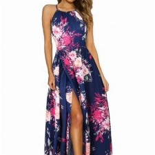 KILIG Damen Sommer Maxi Kleider Langes Floral Neckholder Split Party Strand Freizeitkleid 2023 Elegant Sommerkleid(Floral-H,Medium)