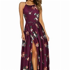 KILIG Maxikleider Damen Sommer Neckholder Sommerkleid Elegant Lang Maxi Kleid Hochzeitsgast Schlitz Freizeitkleid 2023 (Floral-C,Large)