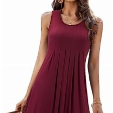 KILIG Sommerkleid Damen Strandkleid Midi Ärmellose Kleid Sommer Leicht Blumenkleid Freizeitkleid (Wine,M)