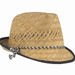 Kinder Strohhut | Sommerhut | Sonnenhut - 100% Stroh - Für Junge & Mädchen - Besonders Leicht & Bequem mit Blau-Weißer Kodel-Garnitur, Natur, 52