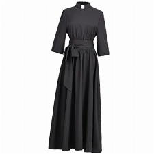 Kirche Damenkleid elegant Audrey Hepburn-Stil Maxi-Kleid 3/4-Ärmel Swing-Maxikleid mit Kragen und Gürtel, Schwarz, X-Large