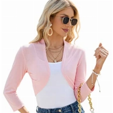 KOJOOIN Damen Bolero Festlich Kurz Strickjacke Langarm Schulterjacke Shrug Top（Verpackung MEHRWEG） Rosa,M