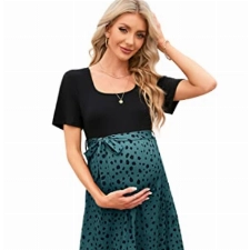 KOJOOIN Damen Umstandskleid Kleider für Schwangere Leopardenmuster Schwangerschafts Kurzarm Kleid für Schwangere quadratischer Kragen Dunkelgrün Leopardenmuster-kurzarmXXL