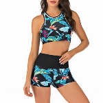 Kordelzug Side Bikini Sets Bauchweg Strandmode High Neck Einfarbig Bikini Badeanzug Damen Surf Shirt Bademode