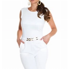 Koucla Business Long Schlag Jumpsuit Ärmellos mit Cutout und Deko Gürtel L