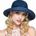 Kqpoinw Sonnenhut Damen, Strohhut Damen Sommerhut Stroh Faltbar UV Schutz Kappe Breiter Krempe Sommer Strand Hüte Outdoor Hut (Blau)