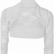 krautwear Damen Bolero Langarm Stola Bolerojacke Hochzeit Festlich Spitze schwarz weiß rot beige blau pink (Weiss)