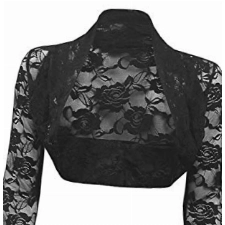 krautwear Damen Bolero Langarm Stola Bolerojacke Hochzeit Festlich Spitze schwarz weiß rot beige blau pink, Schwarz, EinheitsgrOne Size (Einheitsgröße) Ca. S-L