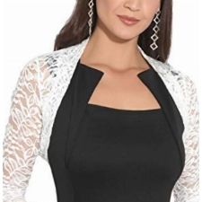krautwear Damen Bolero Langarm Stola Bolerojacke Hochzeit Festlich Spitze schwarz weiß rot beige blau (elfeweiss)