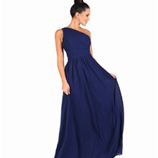 KRISP Bodenlanges Schulterfreies Chiffon Ballkleid, Marineblau, Gr.M/ M, (3XL14-NVY-12)