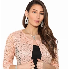 KRISP Damen Festliche Bolerojacke Spitzenjacke Bolero Strickjacke Hochzeit Damenjacke, Rosa, 48, 3918-PNK-20