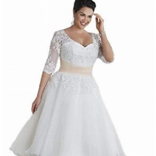 Kurz Brautkleider Spitzen Prinzessin Standesamt Hochzeitskleid mit Ärmel Große Größe Brautmode Kleid A-Linie Brautkleid Elfenbein 46