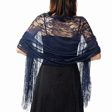 Ladiery Damen Blumen Umschlagtuch Umhang Schal Spitzenschal Flügel Schal mit Quasten, weiches Netz Fransen Wraps für Hochzeit, Party