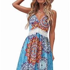 LAISHEN Damen Sommerkleider 2023 Casual Strandkleid Ärmellos V Ausschnitt Blumen Boho Kleider(Floral01,S)