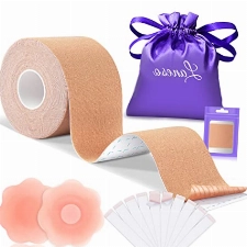 Laneso Klebe BH Push Up Brust Tape, Boobietape BH Rückenfrei Trägerloser BH, 10 Fashion Body Tape 2 Silikon Brüste Nippelpads Trägerlos für Körbchengrößen A-G Light Beige