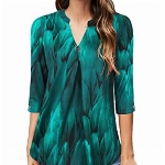 Langarmshirt Damen Bluse Elegant V Ausschnitt Tops Arbeit Hemd Frauen Festlich Hochzeit Tuniks Oberteile Türkis L