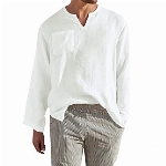 Langarmshirt Herren Freizeithemd V Ausschnitt Einfarbig Basic Leinen Hemd Shirt Hawaiihemd Shirt Casual Langarm T-Shirts Regular Fit Men Shirts Mit Tasten Funktionsshirt Herren Langarm Weiß 4XL